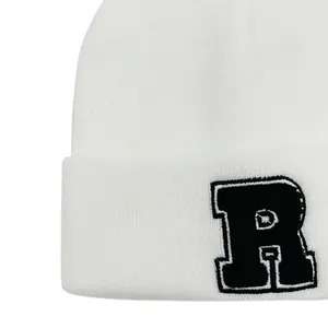 Bulk Customizable Logo Winter Terry Patch Label Kids Knit Hat White Child Beanie Hats