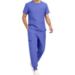 Men's Gray Scrub <b>Set</b> With Pocket Top And Cargo Pants Hospital Uniform Stretch Medical Workwear For <b>Doctors</b> Nurses - Product Image 3