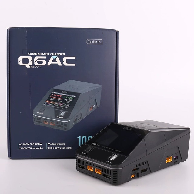HOSHI ToolkitRC Q6AC Quad Balance Charger 400W AC 1000W DC 15A 1-6S LiPo LiHV IPS Display for FPV Drone