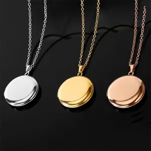 High Polished Stainless Steel Pendant Blank Picture Locket Jewelry Round Photo Locket Necklace