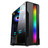 Boîtier de PC de bureau Hunter avec bande lumineuse RGB, panneau latéral entièrement transparent, refroidissement liquide, tour pour carte mère ATX, acier laminé à froid