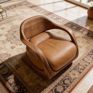 <span class=keywords><strong>Fauteuil</strong></span> <span class=keywords><strong>club</strong></span> en bois courbé nordique avec revêtement en <span class=keywords><strong>cuir</strong></span> marron, mobilier confortable pour appartement de luxe ou villa - Product Image 2