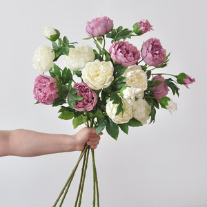 O-X968 Prix de gros usine Haute qualité 3 têtes Pivoines artificielles effet naturel Blanc Rose Grande tige <span class=keywords><strong>Fausse</strong></span> fleur de <span class=keywords><strong>pivoine</strong></span> - Product Image 5