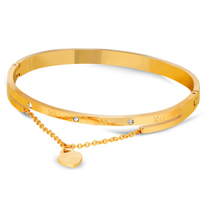 Pulsera de Acero Color Oro Rosa con Números Romanos, Cadena de 6mm, Dije de Corazón, Joyería para Mujer, Regalo - Product Image 4