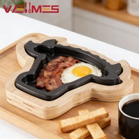 Plaque de cuisson antiadhésive épaissie en forme de taureau avec base en bois, compatible gaz et induction, pour barbecue coréen