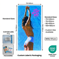 Serviette de plage en velours de coton personnalisée 400-450GSM, impression couleur intégrale pour la plage, la piscine, le yoga, le pique-nique, les voyages en plein air
