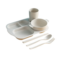 Ensemble de vaisselle 6 pièces en paille de blé pour enfants, best-seller, avec couverts, baguettes, cuillère, fourchette, tasses et bols
