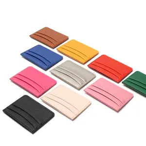 Dompet kartu nama kulit Matte Grain salib warna polos trendi pemegang kartu 10 warna pilihan pabrik promosi grosir untuk tempat kartu