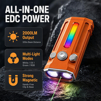 Lampe torche magnétique multifonctionnelle avec lumière principale de 2000LM, lumière latérale UV365 RGB et laser vert pour le travail, le camping et l'inspection (EDC)