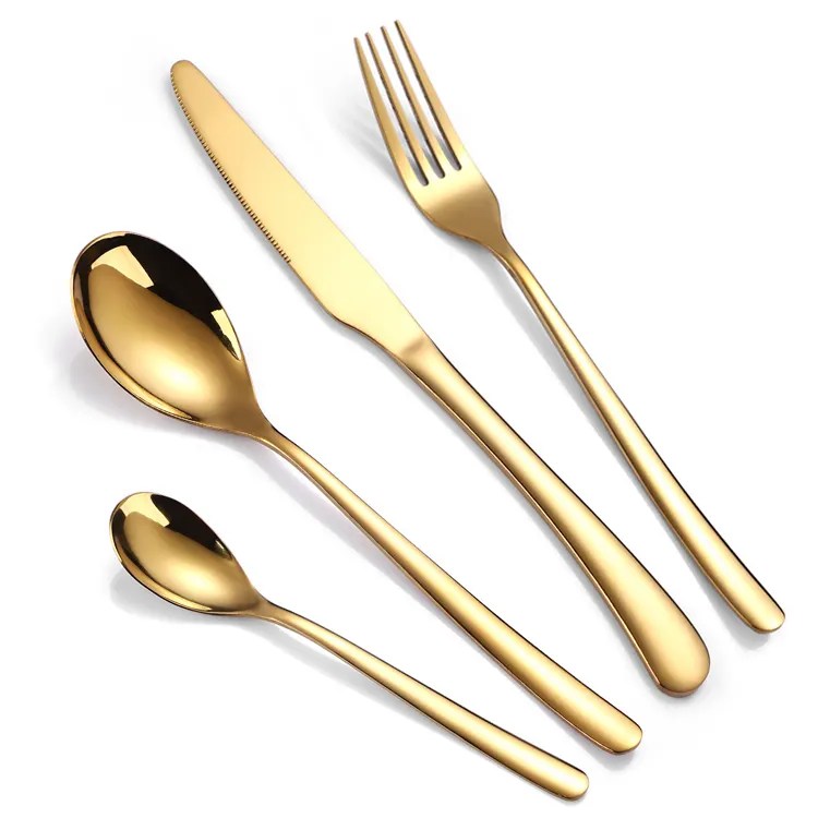Wholesale gold cutlery set stainless steel flatware mirror polishing silverware cutlery set