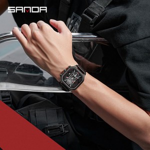 Reloj de Cuarzo Sanda 7057 para Hombre, Diseño Moderno, Esfera Cuadrada Grande, Seis Agujas, Resistente al Agua para Deportes y Negocios - Product Image 3