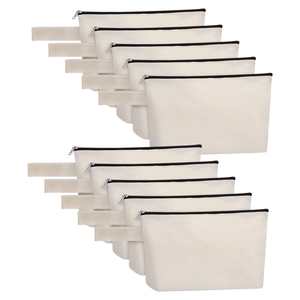 Customizable <b>white</b> canvas makeup <b>bag</b>, skincare and cosmetic capacity, canvas zipper makeup <b>bag</b> - Product Image 1