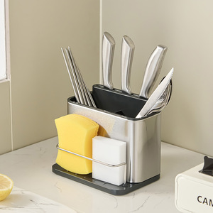 Stainless Steel Multi Purpose Chopstick Holder Knife <b>Rack</b> With Stand Rectangle Shape Brushed Silver <b>Draining</b> <b>Rack</b> Kitchen - Product Image 3