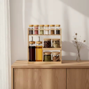 Wholesale double-layer bamboo covered glass container <b>rack</b>, multi-layer <b>storage</b> <b>rack</b> suitable for kitchen countertops - Product Image 3