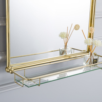 Miroir de maquillage de salle de bain éclairé de style antique, avec cadre en laiton chromé, forme arche victorienne, avec étagère de rangement, fixation murale