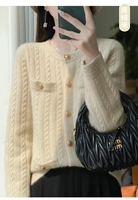 Kardigan Kasmir Baru Musim Gugur dan Musim Dingin Wanita, Mantel Wangi Ringan, Sweater Kasmir Longgar