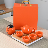 Service à thé en céramique 6 couleurs, coffret cadeau, théière, 4 tasses 40 ml, plateau en bambou, boîte à thé en porcelaine, service à thé chinois Kung Fu