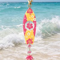 Porte-clés créatif mini planche de surf, thème été, plage, mer, cocotier, fleur d'hibiscus, en acrylique, pour décoration de sac à dos et breloque de sac à main