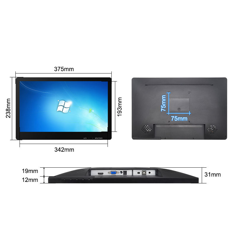 15.6 Inch VGA Cable Plastic case True Flat 10 Point Touch Screen/non-touch Monitor for Industrial Equipment