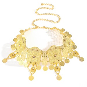 Chaîne de taille de luxe <span class=keywords><strong>en</strong></span> métal plaqué <span class=keywords><strong>or</strong></span> marocain, carrée, ajourée et gravée, avec pampille <span class=keywords><strong>en</strong></span> forme de goutte et strass, bijoux de mariage pour femme - Product Image 4