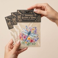 Autocollants transparents en PET pour scrapbooking, motifs esthétiques personnalisés, fleurs et ailes miroir, pack d'autocollants transparents