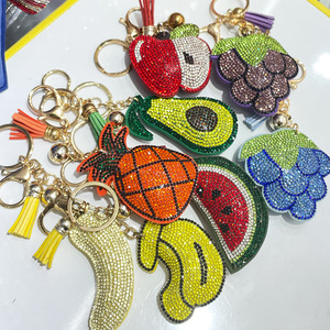 Custom Rhinestone Keychain Crystal Key Chains Watermelon, Banana, Pineapple, Fruit Tassel Bag Pendant Keychain