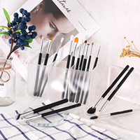 Ensemble professionnel de 15 pinceaux de maquillage classiques noir et argent, manche en bois, poils synthétiques doux pour le correcteur de teint