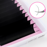 Plateau d'extensions de cils en cachemire en gros avec logo personnalisé, bande de cheveux synthétiques à longueur personnalisable 0.02, volume complet végétalien OEM/ODM