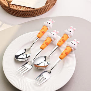 Forchette e Cucchiai per Bambini in Acciaio Inox 304 Placcato Oro con Manico in Plastica PP, Design Cartoon, Finitura a Specchio, Regalo per Feste - Product Image 4