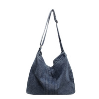 Sac à bandoulière en jean grande capacité pour étudiante, sac d'école en nylon, sac à main à une épaule pour fille