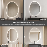 Miroir de salle de bain ovale à LED rétroéclairé certifié CE, miroir de vanité mural éclairé avec interrupteur tactile pour la maison, l'hôtel et la salle de bain