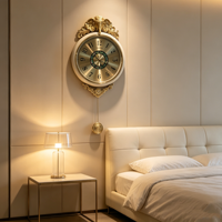 Horloge murale vintage européenne avec pendule, décor éléphant en laiton, cadre beige, horloge silencieuse décorative pour villa et hôtel