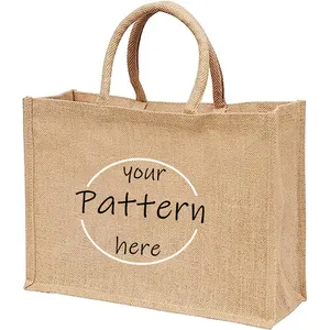 Custom Logo Style Wholesale Reusable Grocery Shopping Tote Jute Bag Transparent Nature Summer Fashion Jute Shoulder Tote Bag
