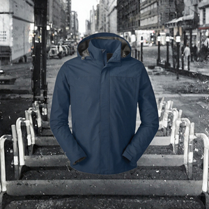 Veste coupe-vent imperméable à capuche pour homme, marine, décontractée, fermeture éclair, extérieur, polyester, coupe régulière, pour l'automne - Product Image 2