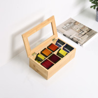 Boîte à thé en bambou rectangulaire à 8 compartiments, petite boîte à thé moderne de luxe, boîte de rangement pour sachets de thé avec fenêtre en acrylique