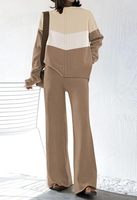 Ensemble décontracté 2 pièces pour femme : pull tricoté à manches longues et pantalon imprimé à jambes larges, col rond, style quotidien, taille XL, hiver