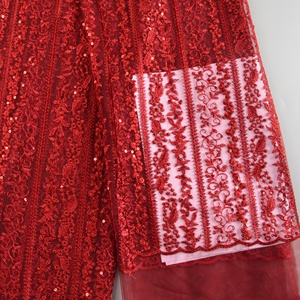 قماش الزفاف الترتر الأحمر صافي تول لؤلؤ فستان الزفاف النسيج - Product Image 1