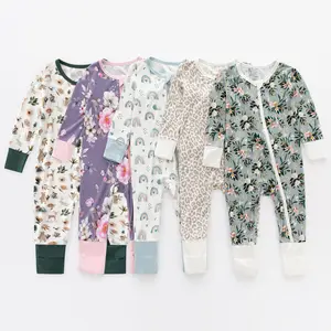 漂亮定制婴儿服装竹制睡衣双向拉链睡衣有机连体衣婴儿连体衣
