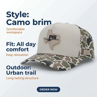 Casquette de baseball personnalisée bicolore, imperméable, camouflage, à cinq panneaux, avec cordon, pour le camping, le tennis, les équipes de football et les accessoires.