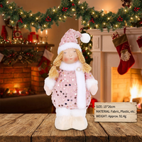 Figurine de Père Noël debout et de Fille Ange à Paillettes, en Tissu et Plastique, Ornement de Table de Noël Rose, Or, Argent, Luxe