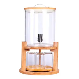 39Years Production Experience Wooden Stand High Borosilicate Glass Drink Dispenser 5L Capacity