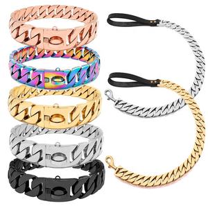 32mm langlebiger Cuban Chain-Halsband-Leinchen-Anhänger aus Edelstahl für Hunde schwerlastisches französisches Bull-Halsband-Leinenset - Product Image 1