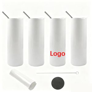Gobelets vierges en acier inoxydable de 20 oz pour impression, entrepôt américain, double paroi, fins et droits, blancs, pour sublimation - Product Image 1