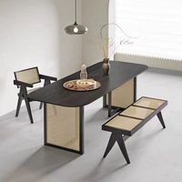 Ensemble de table à manger en rotin de style japonais pour 8 café hôtel restaurant salle à manger ensemble de table à manger en bois rectangulaire