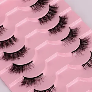 3d Silk Half Mink Lashes Hand Made Faux Mink 3d Eyelashes With Package Box 16 Mm Wispy Thin Band Fluffy Manga Volume Lash Trays