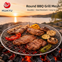 Grille de barbecue ronde en métal multi-tailles, antiadhésive, à nettoyage rapide, avec rebord, jetable, pour pique-nique en extérieur, vente en gros usine