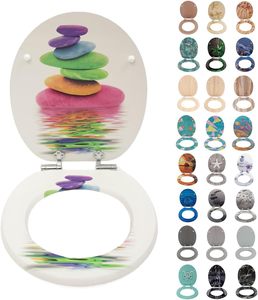 Siège de toilette <span class=keywords><strong>vintage</strong></span> en MDF imitation bois, couvercle de toilette imprimé turquoise, siège de toilette à fermeture lente avec noyau en bois pour la maison - Product Image 1