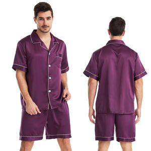 2022 ODM OEM High Quality Summer <strong>Men</strong> Satin Sleepwear <strong>Short</strong> Sleeve and <strong>Shorts</strong> Woven 2 Pieces Solid Satin Pajama Set - Product Image 5