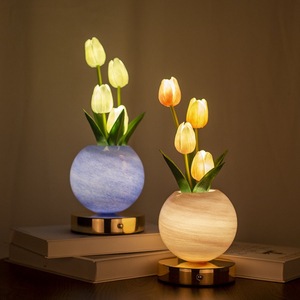 Lámpara de mesa recargable <span class=keywords><strong>USB</strong></span> portátil, atenuación <span class=keywords><strong>LED</strong></span>, transmisión de colores de ensueño, pantalla de tambor moderna, para escritorio, cabecera, vacaciones, Navidad - Product Image 3