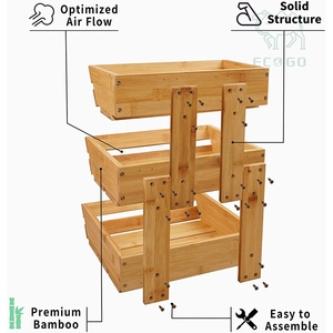 Porte-fruits en bambou à 3 niveaux Présentoir à fruits avec cintres à bananes - Product Image 3